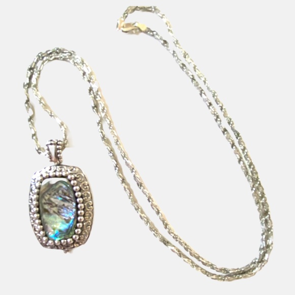 Sterling Silver Abalone Pendant and Rope Chain Necklace - Picture 2 of 9